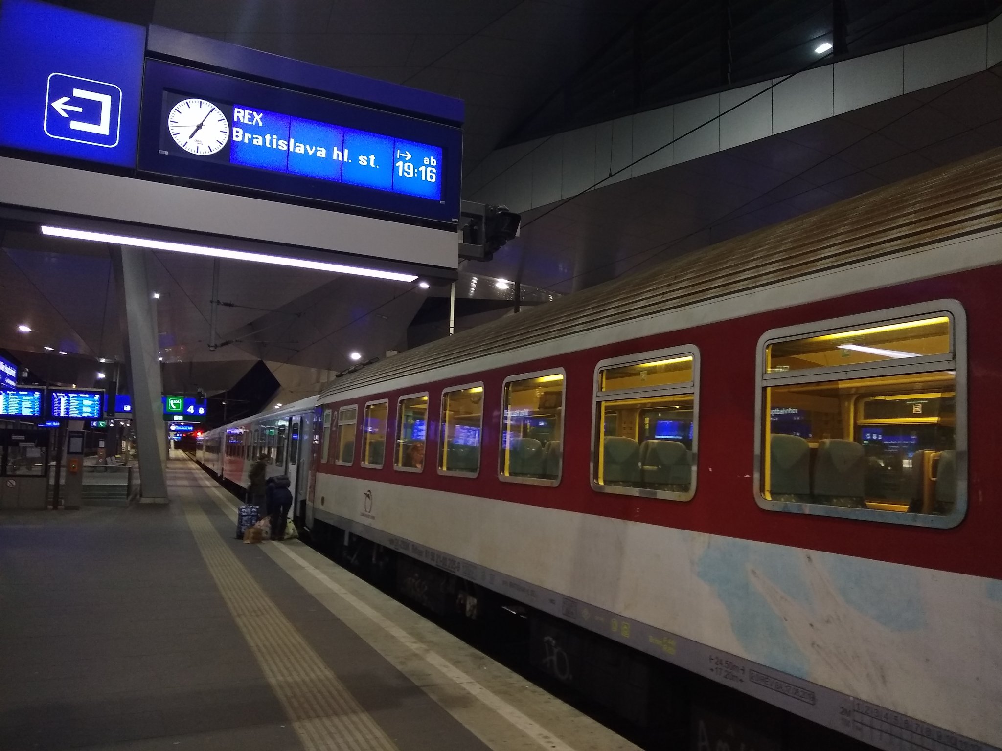 The REX to Bratislava waiting at platform 4