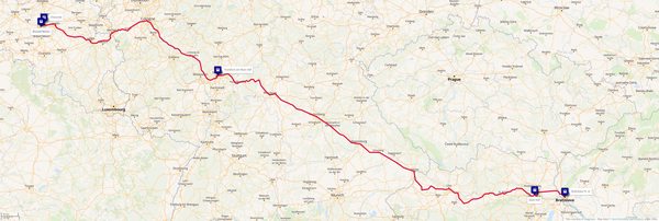 Train route from Bratislava to Vienna to Frankfurt to Brussels