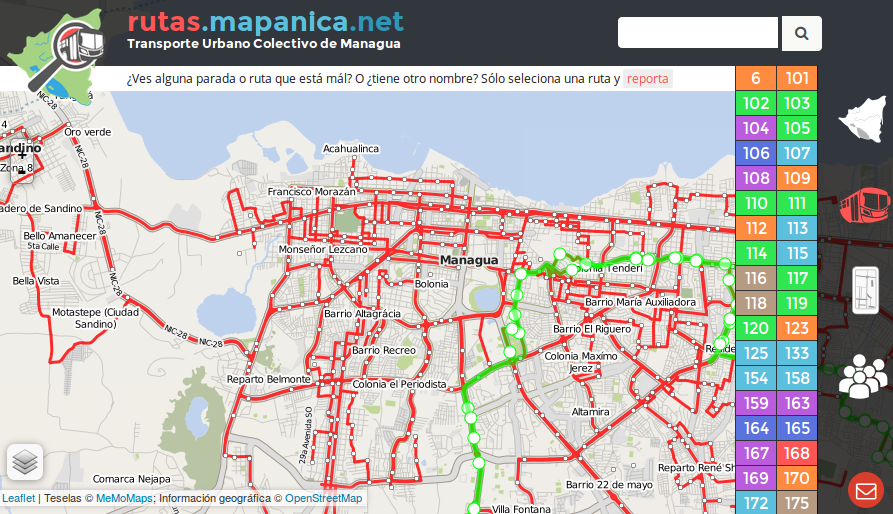 MapaNica.net, Rutas de Managua y Ciudad Sandino